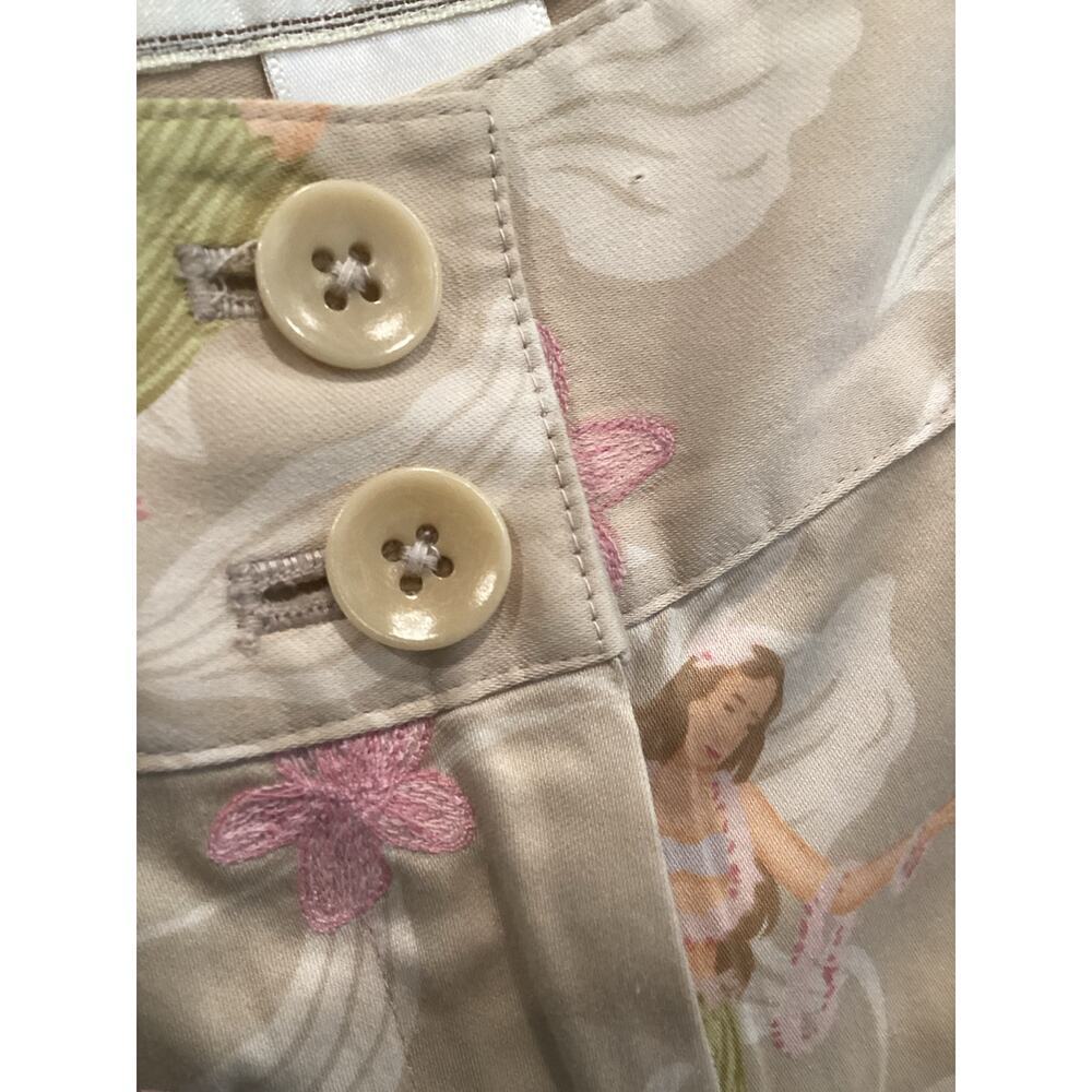 Vtg Tommy Bahama Womens Capris Size 2 Hawaiian Tropical Beige Floral Cotton Silk - Picture 7 of 14